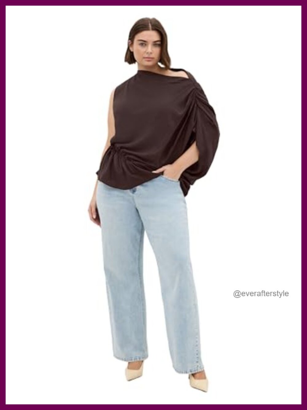 City Chic Plus Size Ariel Top Asymmetrical Neckline Crinkle Fabric